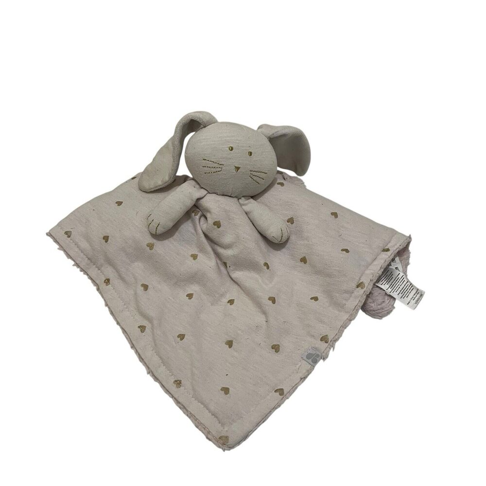 Just Born Bunny Rabbit Gold Heart Light Blush Pink Lovey Security Blanket 14X14